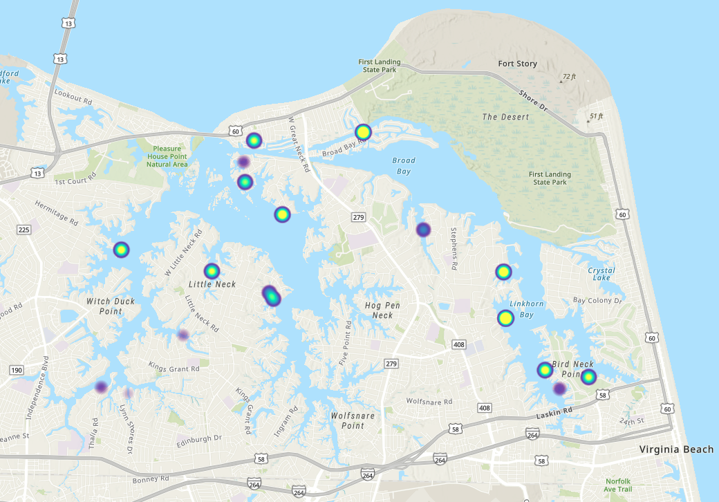 Link to map of spat and mussel settlement in the Lynnhaven River